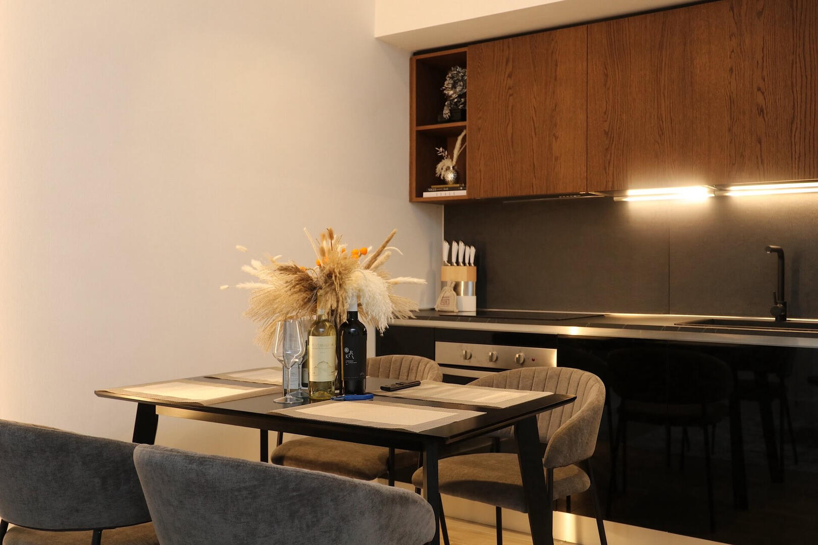 Behind Sofa of Living Area and Kitchen